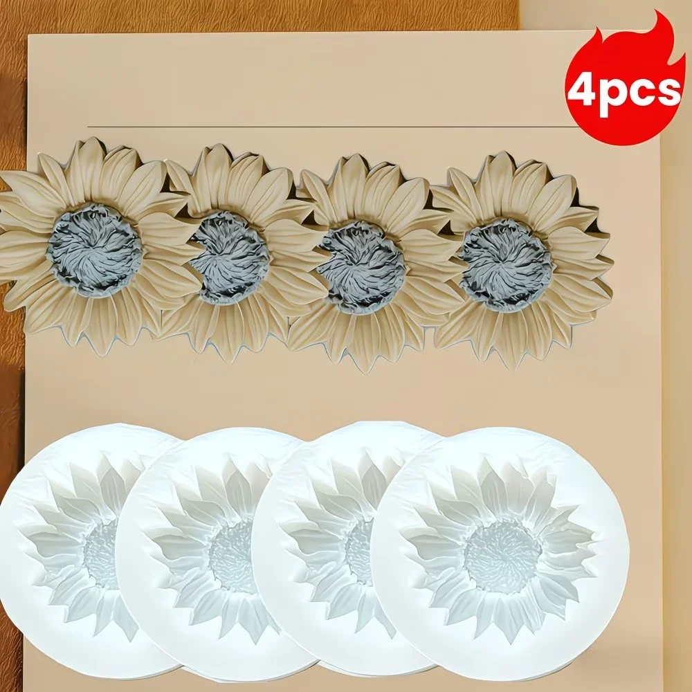 4er-Set Mini-Sonnenblumen-Formen für Aromatherapie-Kerzen, Harz, handgemachte Sonnenblumen-Gipsornamente, Seifen- und Kerzen-Gießformen – Detail 3