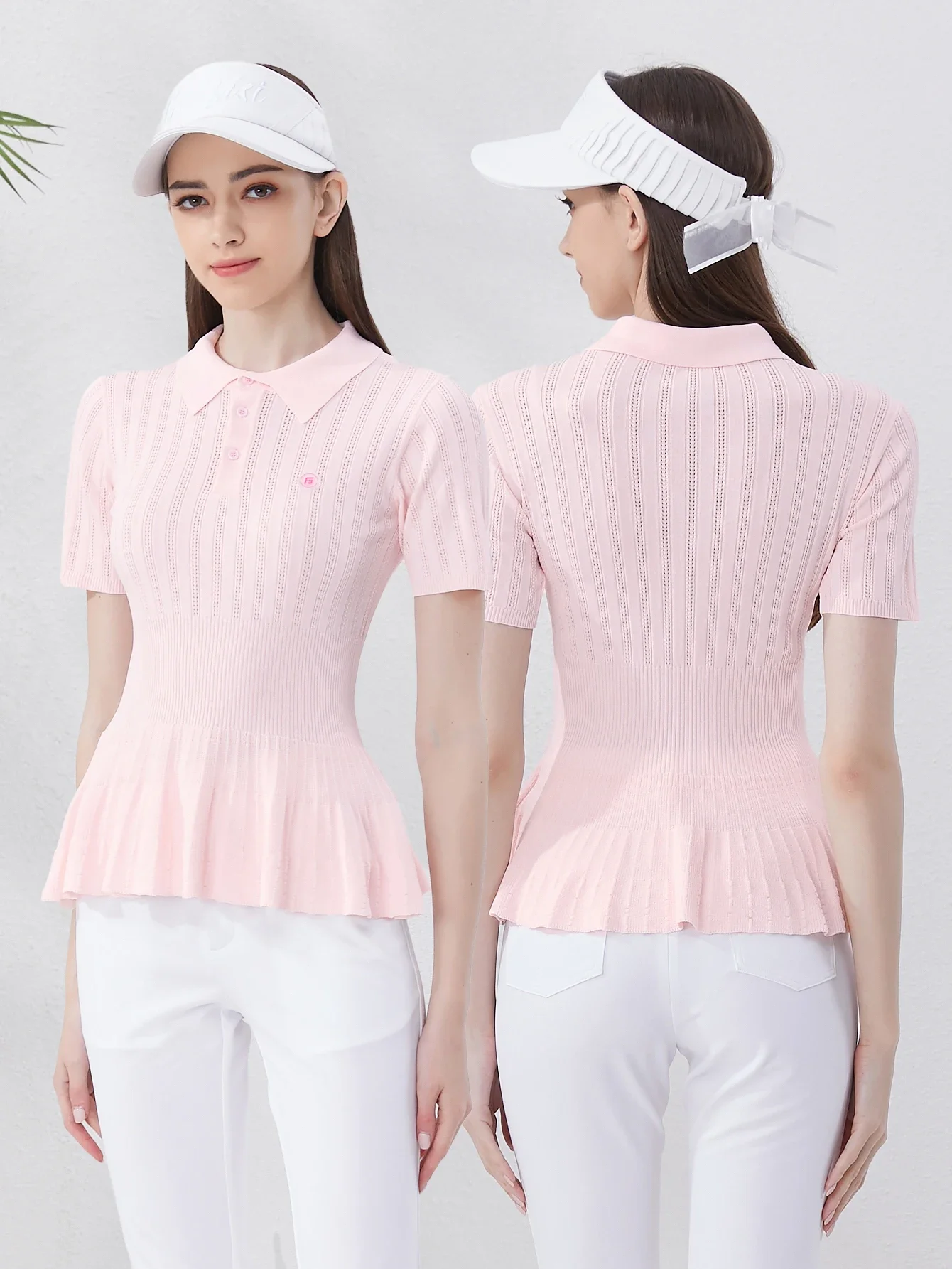 

2024Golf Women's Short Sleeve Knitwear Women's Summer New Pink Breathable Stretch Slim all-match age-reducing polo T-shirt golf