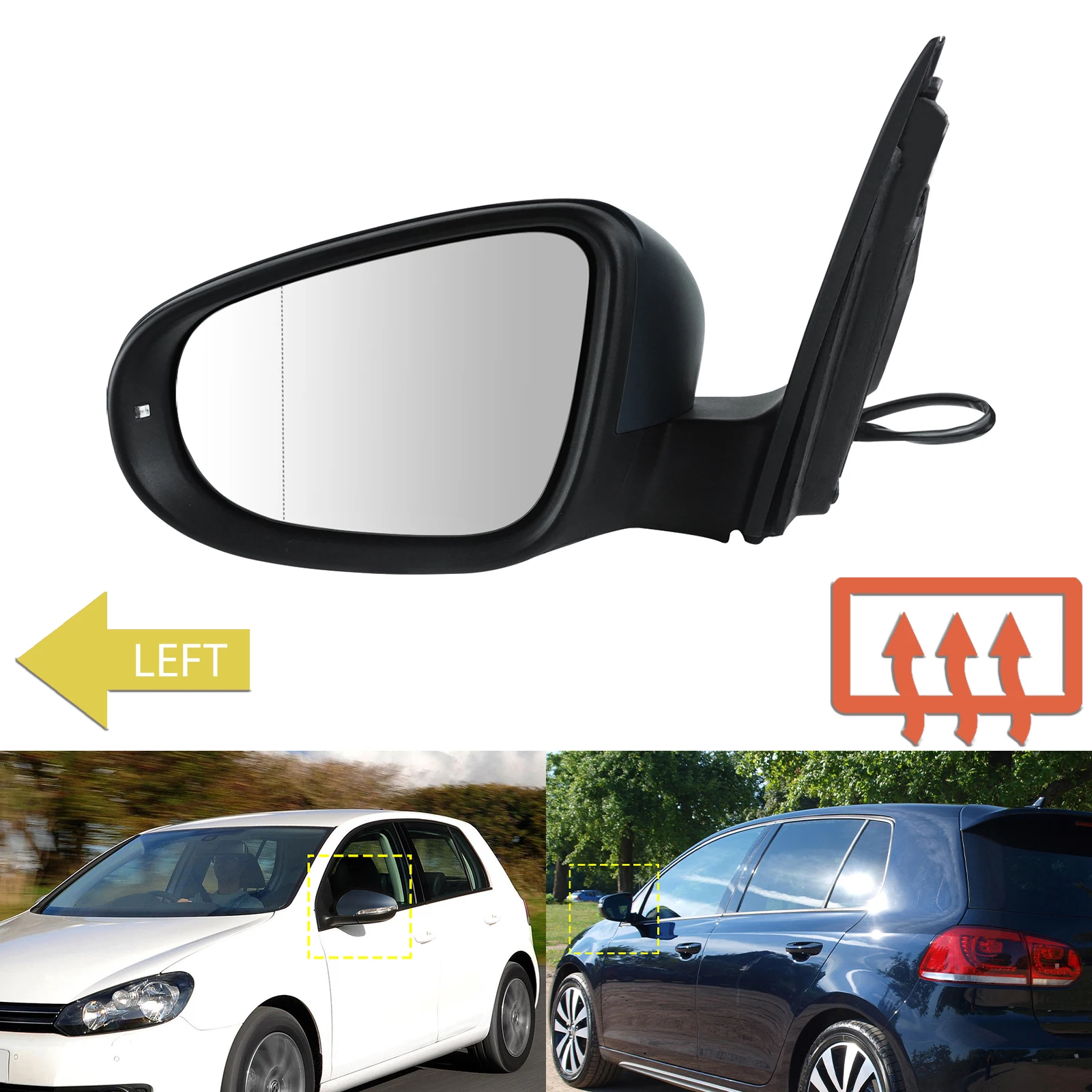 Electric Wing Door Mirror Heated Indicator Primed Left N/S For VW Golf MK6 09-13