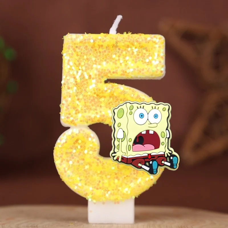 Cute Spongebob Candle Number 0-9 Kids Birthday Cake Decoration Supplies Cute Cartoon Anime Party Accessories Supplies