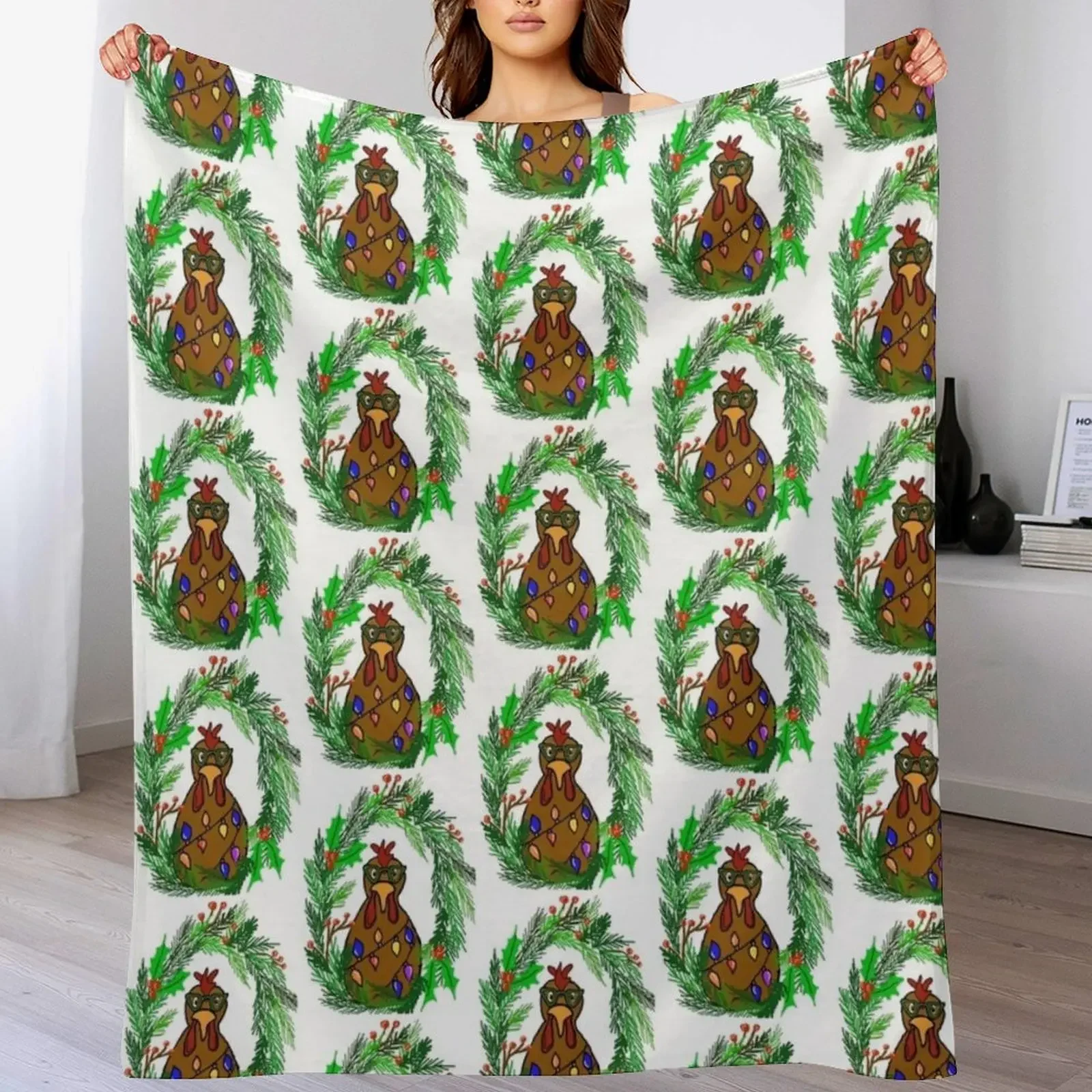 

Christmas Chicken Throw Blanket Extra Large Throw bed plaid cosplay anime Picnic Blankets