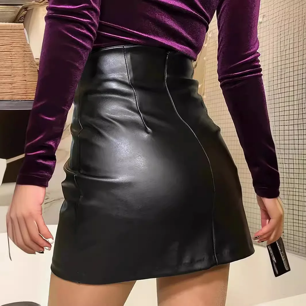 Dames Pu Korte Leren Rok Casual Hoge Taille Mini Buiten Zwarte Rok Voor Vrouwen