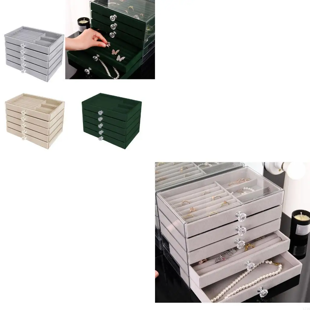 

5 Tiers Jewelry Organiser Box PET Materials Adjustable Storage Display Case