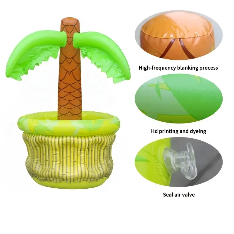 مبرد شجرة النخيل القابل للنفخ على شكل نمر مائي، دلو مشروبات لحفلات حمام السباحة الاستوائية البلاستيكية، مشروبات خلفية خارجية وصينية طعام
