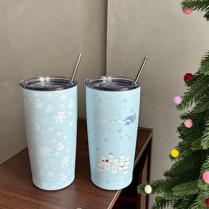 

Cute Christmas Coffee Thermal Cup Tumbler 550ml Kawaii Tea Stainless Steel Water Cup With Straw Insulated Mug Thermos Girl Gift