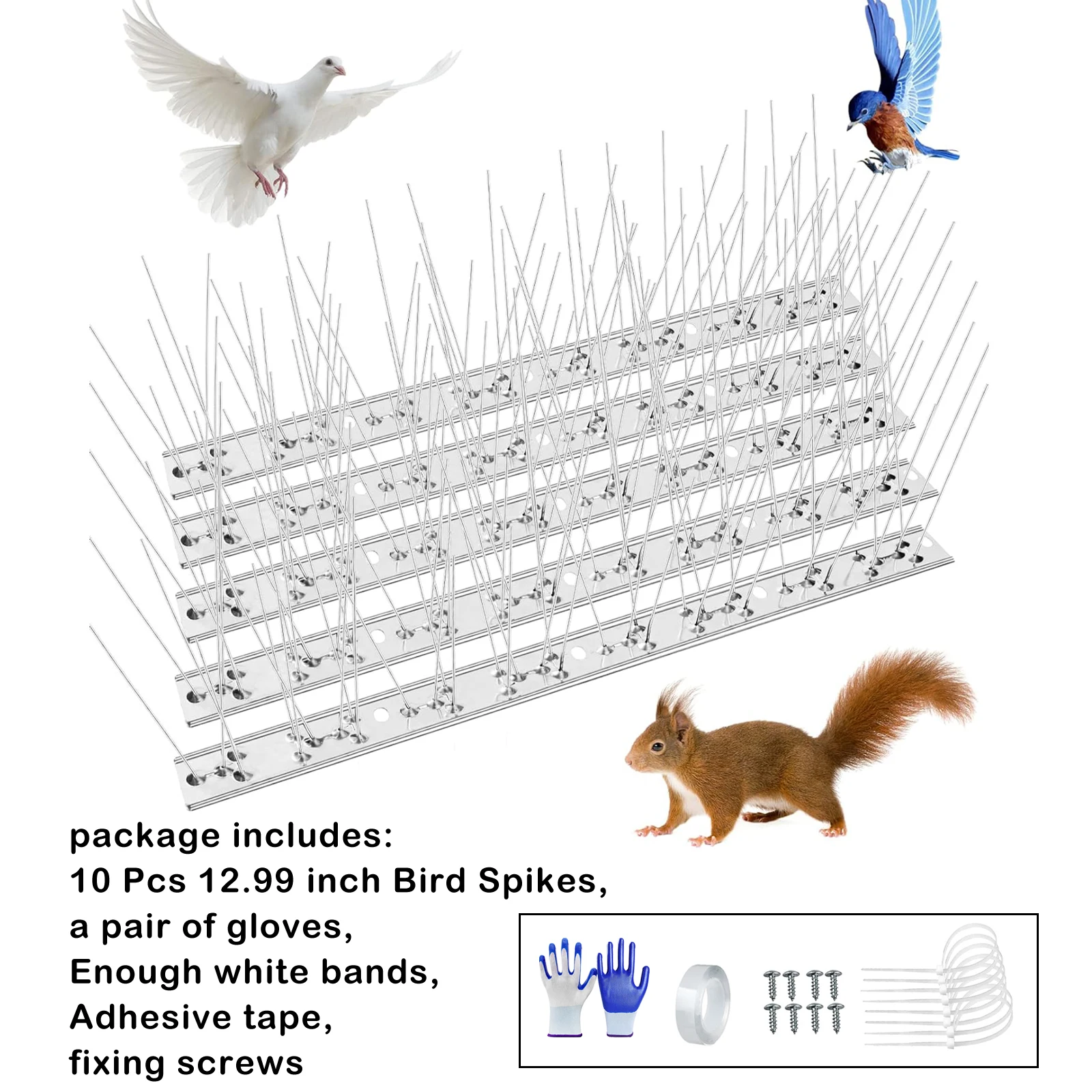 

10Sets Bird Spikes with Stainless Steel Base,Durable Bird Repellent Pigeon Fence Kit for Deterring Bird,Crows and Woodpeckers