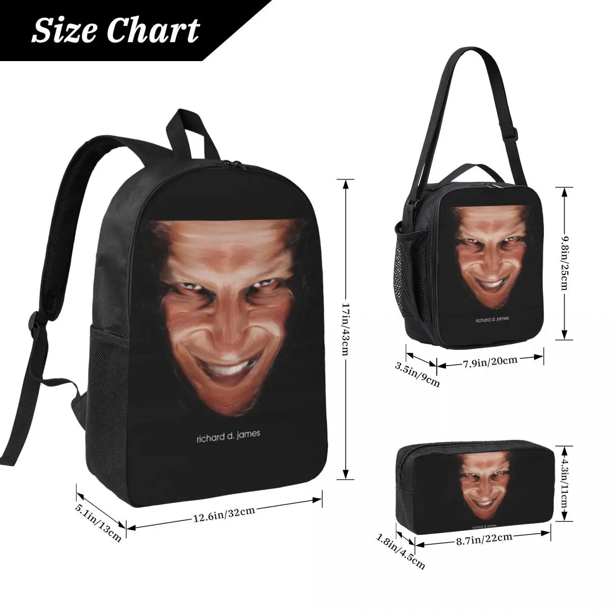 Aphex Twin Electronic Music Artist Producer Backpack BookBag School Bag Laptop Shoulder Bags 3ps Insulated Lunch Bag Pencil Case