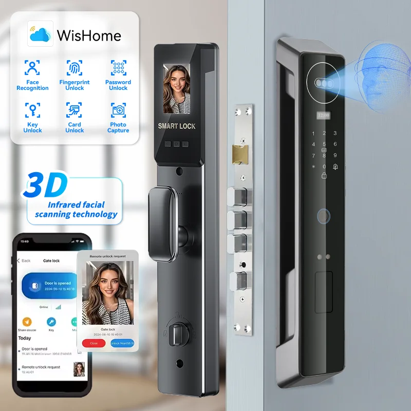 

WIfl 3D Face Smart Lock Door Security Face . Camera Monitor Intelligent Fingerprint Password Biometric Electronic Key Unlock