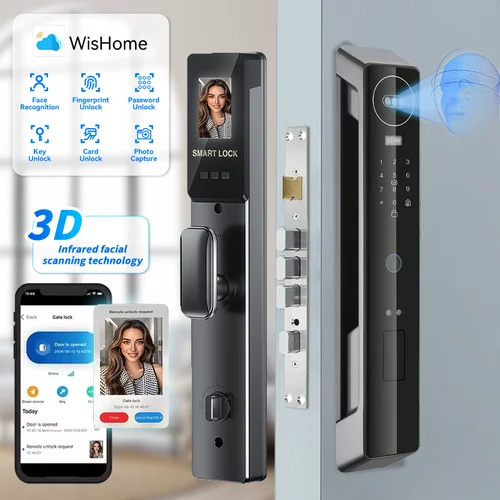WIFI 3D 얼굴 스마트 잠금 문짝 보안 얼굴. 카메라 모니터 지능형 지문 암호 생체 인식 전자 키 잠금 해제