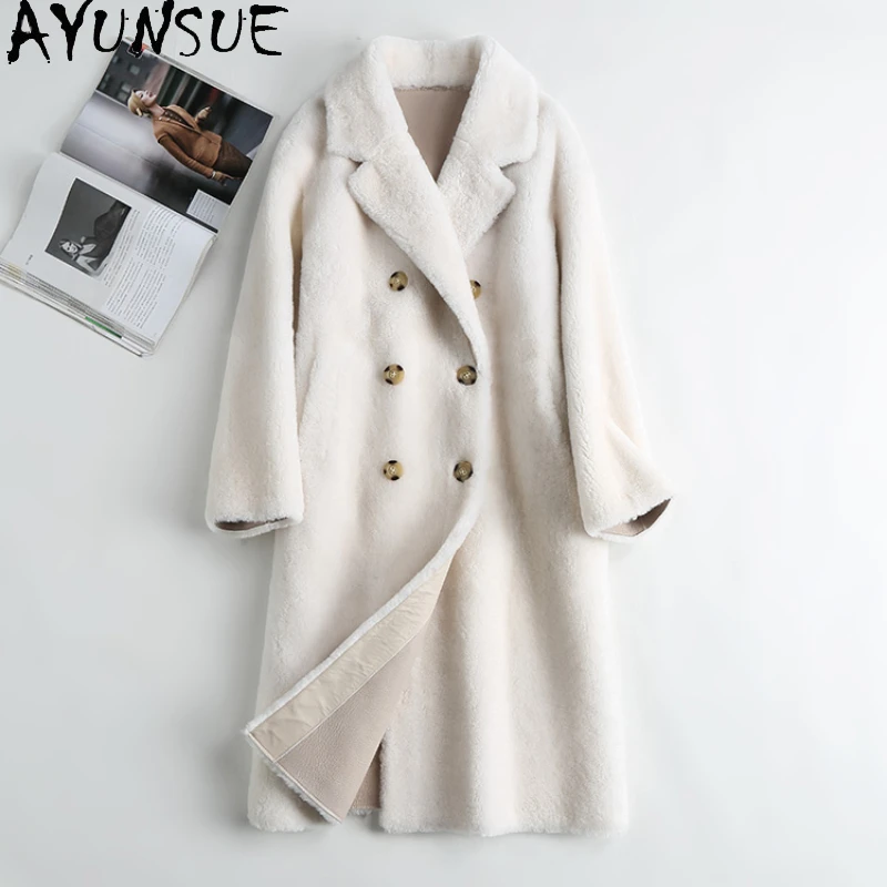 AYUNSUE-Chaquetas de piel de oveja merina Natural para mujer, abrigo largo de alta calidad, estilo coreano, 2023