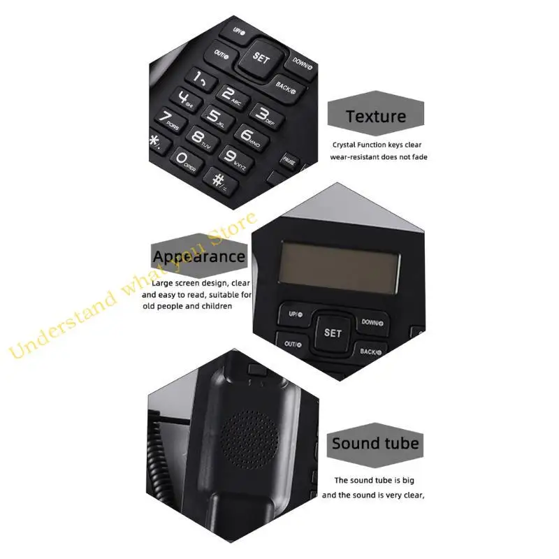 J60A Desktop Corded Telephone for Home Landline Telephone with Big Buttons Caller Identification LCD Backlight Display