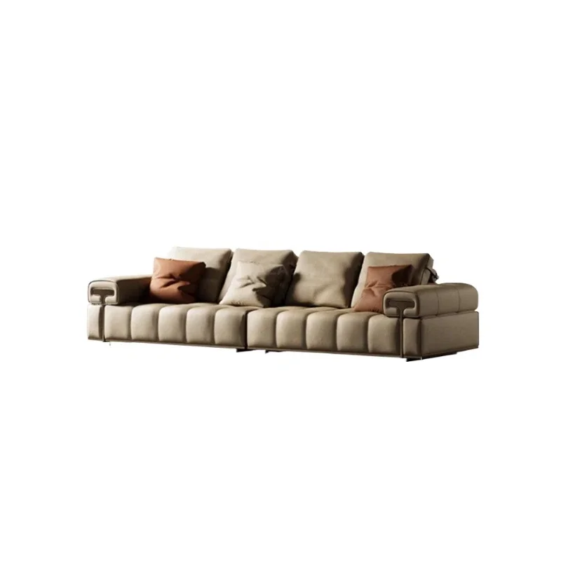Leather sofa first layer cowhide Italian light luxury villa living room module straight row size apartment
