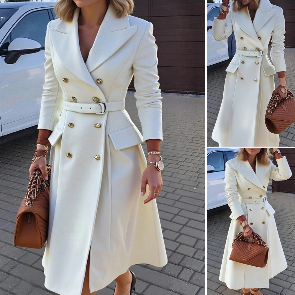 

Женские пальто, зимняя модная удобная длинная верхняя одежда, уличная повседневная однотонная шикарная одежда 2025 года, пальто с длинными рукавами и пуговицами спереди