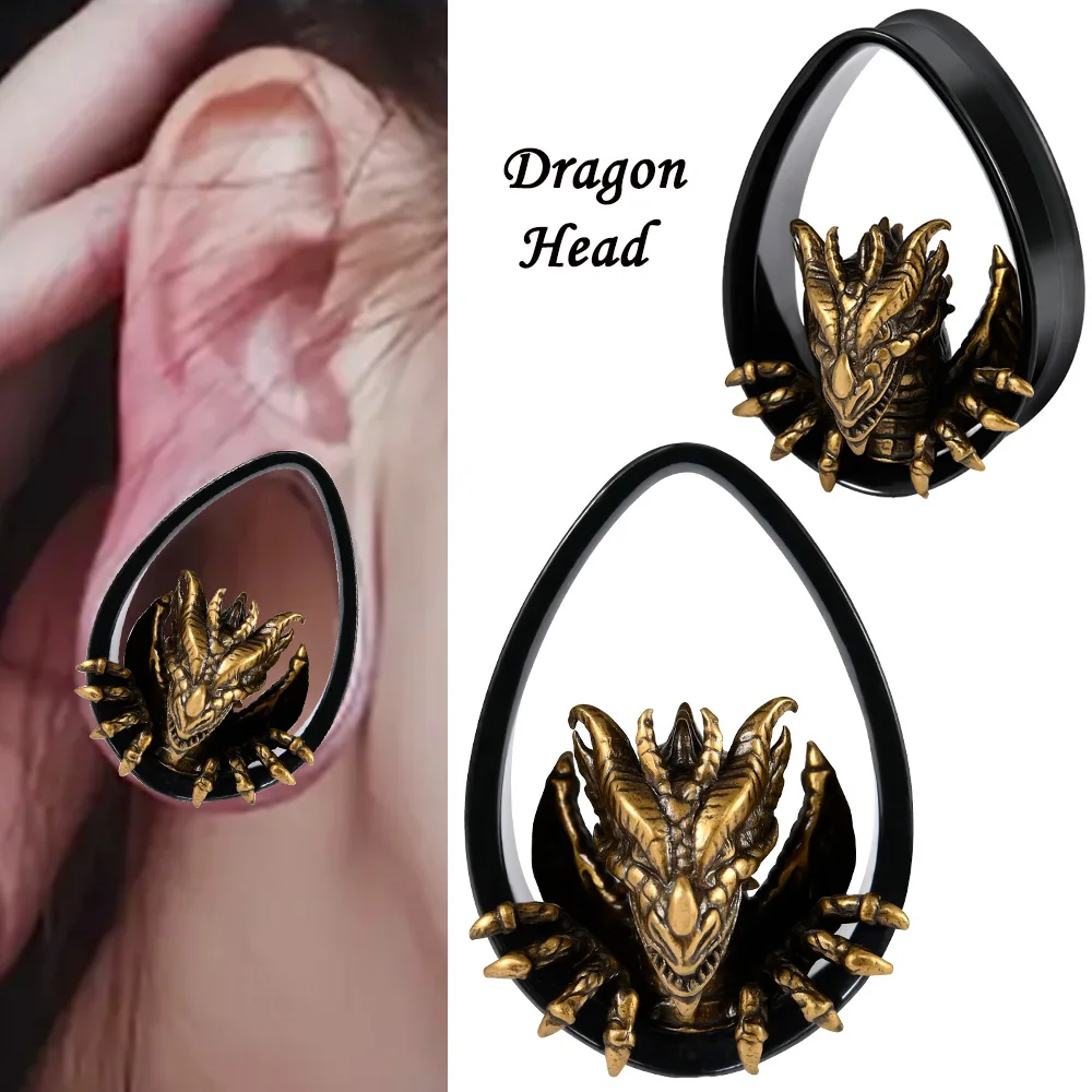 1PC Stainless Steel Water Drop Flare Ear Expanders Ear Gauges Dragon Head Ear Plugs Lobe Tunnels Body Piercing Jewelry 8-25mm