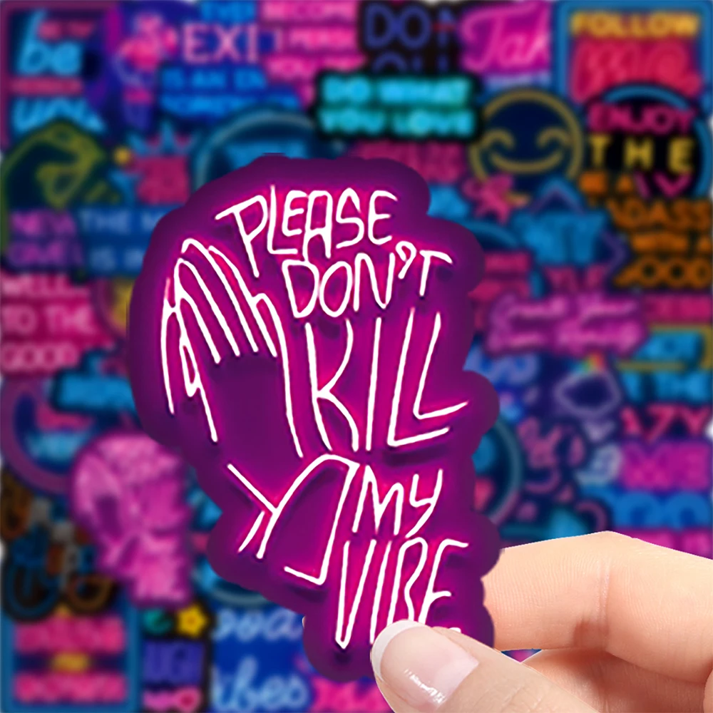 

10/30/50pcs Cute Neon Style Motivation Phrases Cartoon Stickers Graffiti Scrapbook Laptop Funny Decoration Sticker Packs