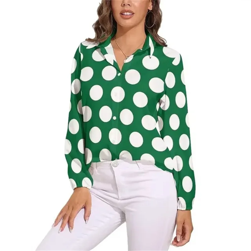 Vintage Polka Dots Blouse Long Sleeve Women Shirt White And Yellow Blouses Women Casual Shirt Graphic Clothing Office Ladies Top