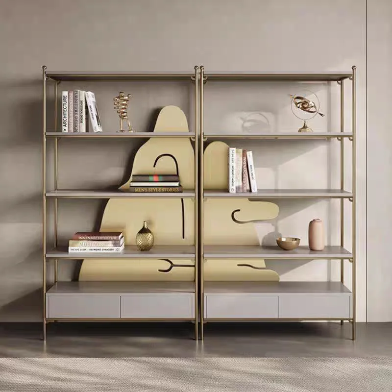 

Modern light luxury bookshelf office multi-layer floor display storage rack metal decoration simple wall storage rack