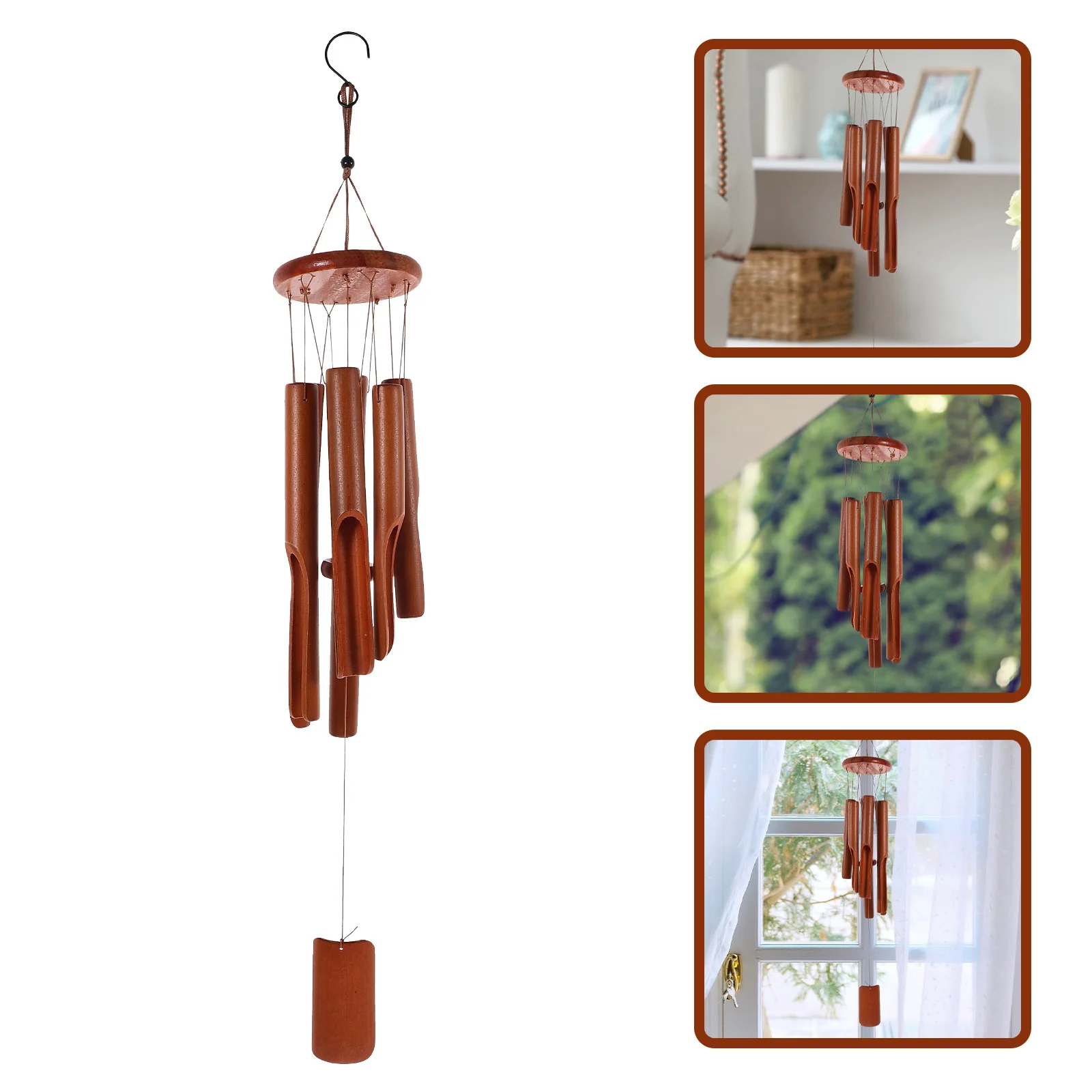 

Bamboo Wind Chime Retro Style Wood Tubes Hanging Outdoor Patio Garden Decor Clear Tone Wind Chimes for Home Balcony