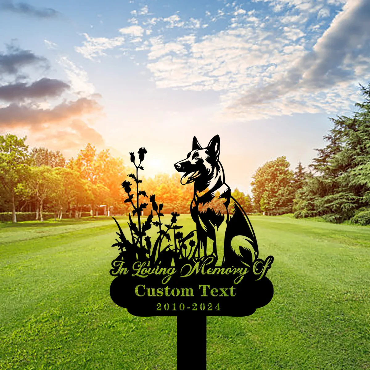 Custom Belgian Malinois Memorial Stake Metal Sign - Personalized Belgian Dog Metal Name Sign With Stake - Dog Pet Metal Stake