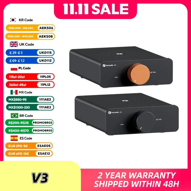 Fosi Audio V3 Stereo Power Amplifier 300W *2 TPA3255 Class D Mini Amp 2 Channel Audio Amplifier for Subwoofer Passive Bookshelf