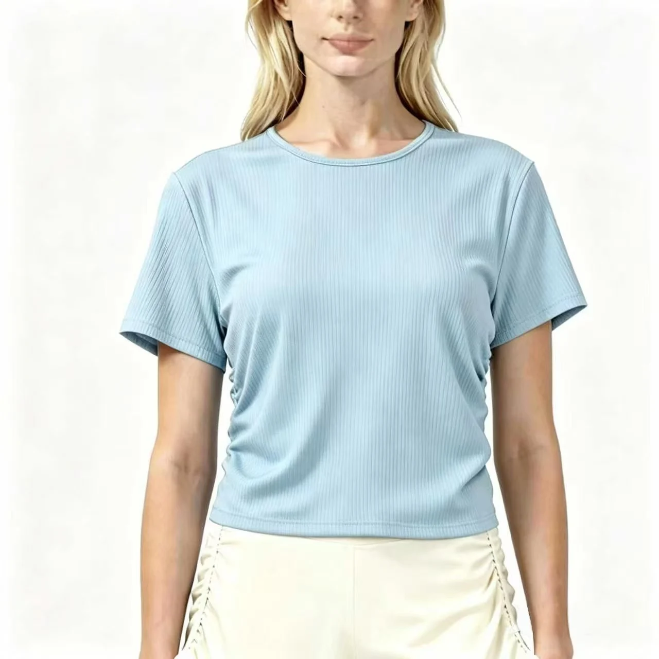Yoga Clothing for Women 2026 New Style Tops Sports Short-Sleeved Running Breathable Fitness Yoga Clothing Round Neck Slim Fit Showing Shoulders and Neck