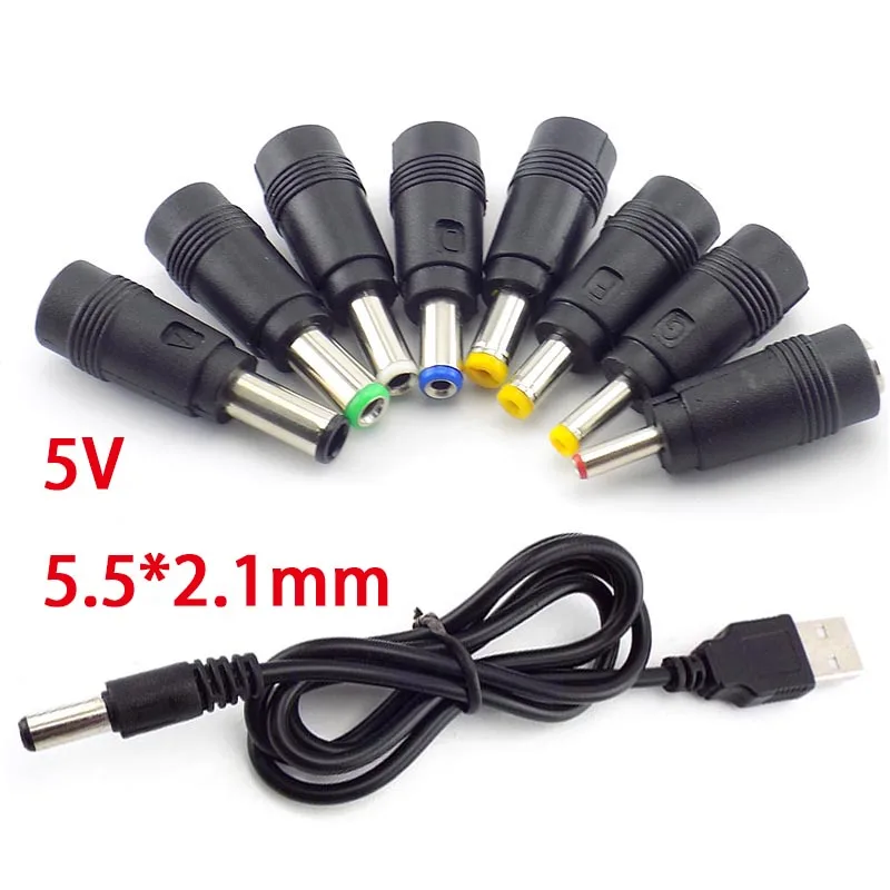 DC Charging Power Cord USB To 5521 Multifunctional DC Plug Male 8-in-1 Charging Cable 5.5*2.1mm Connector 5V Charger Power Cable