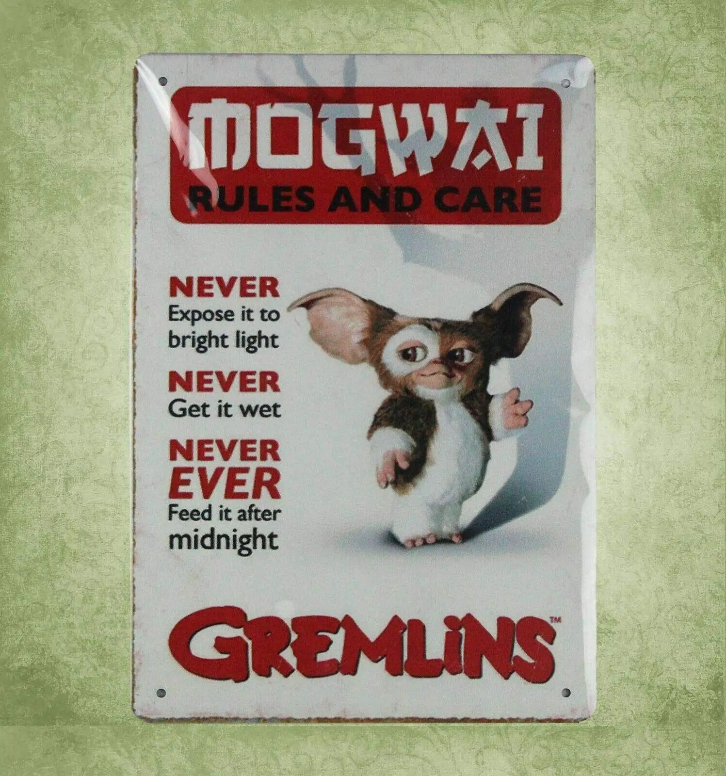 Metal Sign 8 X 12Inch - Gremlins Rules Mogwai Care Guidelines Tin Sign Room Decor Stores