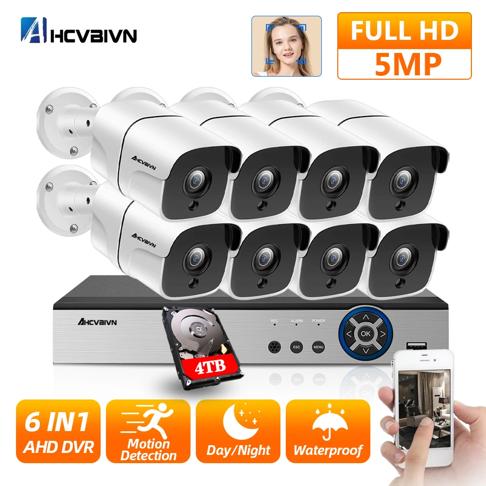 

H.265 8CH AHD DVR System 5.0MP Metal Bullet Camera Outdoor Waterproof 6in1 Hybrid CCTV Security System Surveillance Kit 5mp