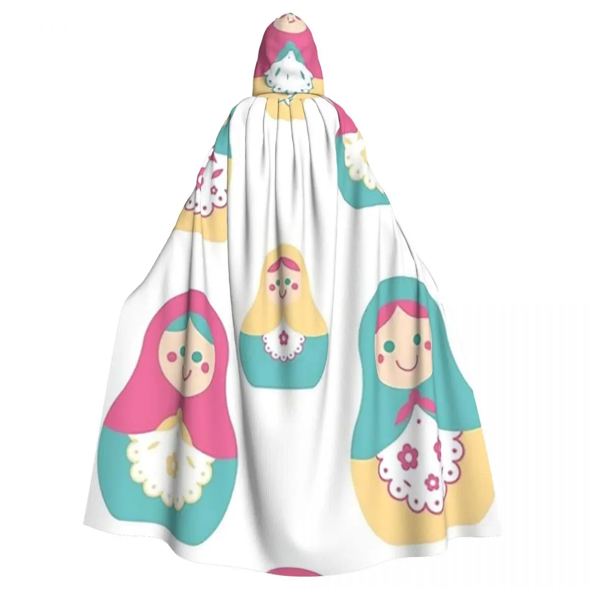 Matryoshka Pattern Long Hooded  Witch Medieval Costume Cosplay Cape HalloweenParty Adult Unisex