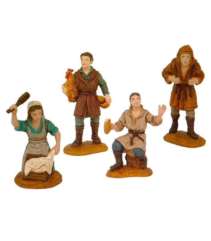 Tradineur Set 4 Peasant Figures for Christmas Nativity Scene 8 cm, durexina, Decoration Figure, Birth, Manger, Christmas, d