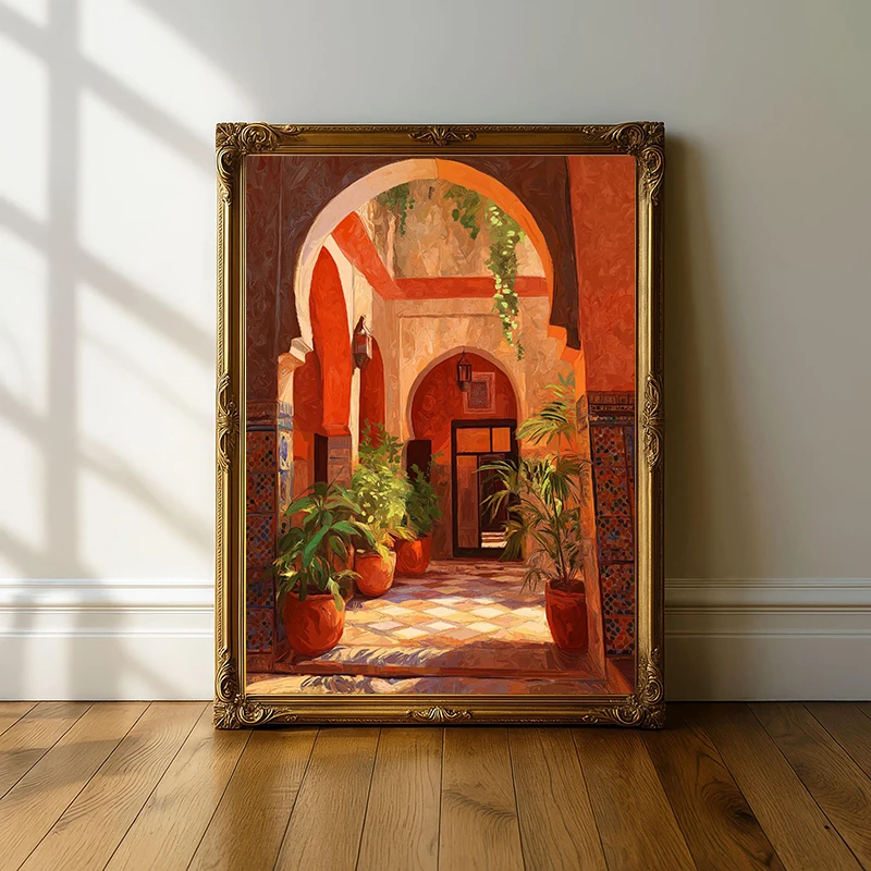 Moroccan Door Marrakesh Terracotta  Architecture Camel Poster Wall Art Canvas Painting Print Boho Wall Art Picture Home Decor