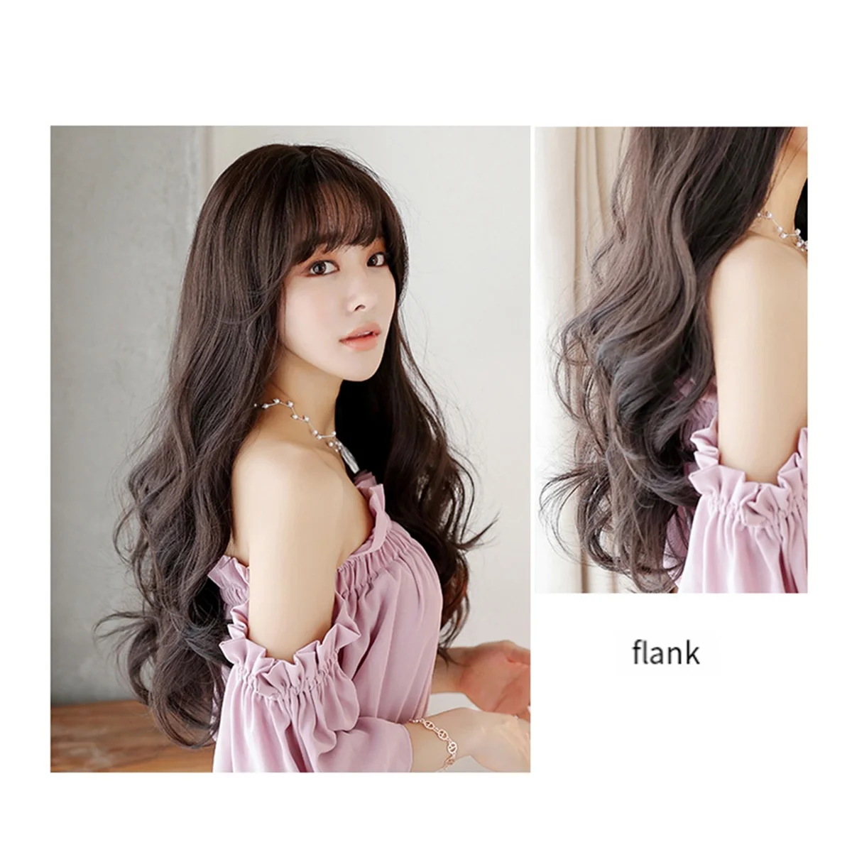 AT53 Wig Wig with Bangs for Women, Natural Looking Long Wig, Long Curly Wig for Daily Korea Versions Pudding