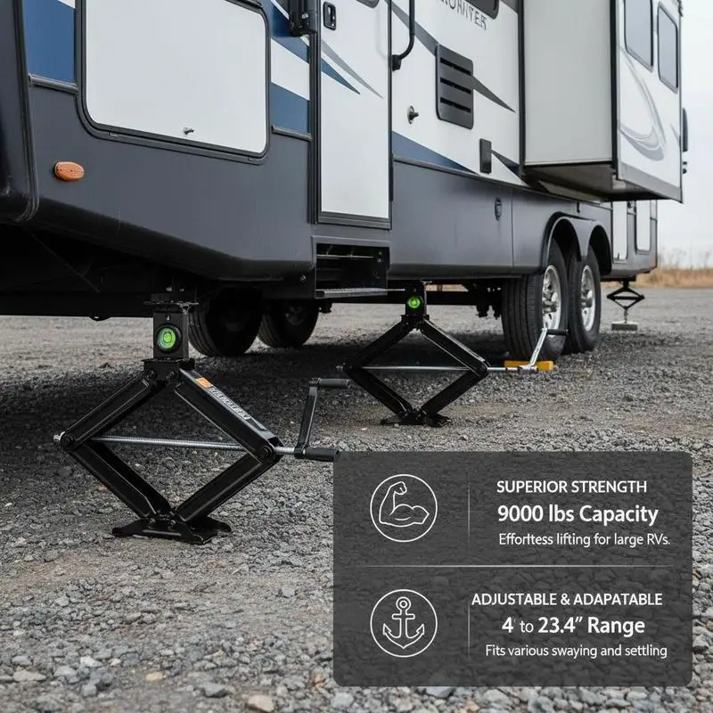 Heavy Duty Lifting Struts 4-23.4 in For Travel Trailer Camper Motorhome, Large Weight Capacity Crank Handle Leveling Tool Set 2 Pack Steel Construction High Stability Structural Support Included Socket Bubble Levels view 5