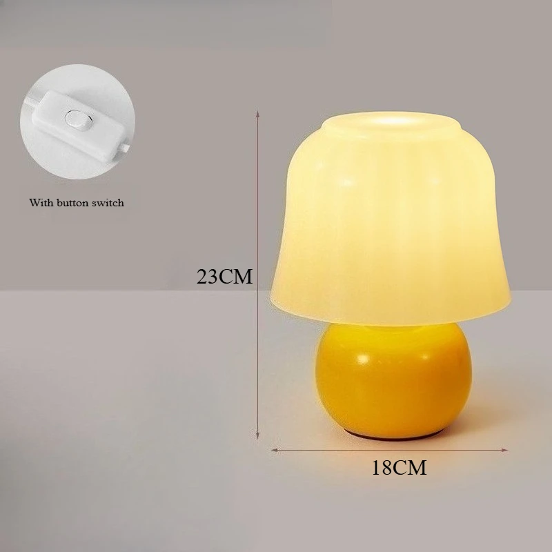 

Современный и забавный дизайн в кремовом стиле, настольная лампа в виде гриба, прикроватная тумбочка для спальни, романтическая атмосфера, стеклянный ночник