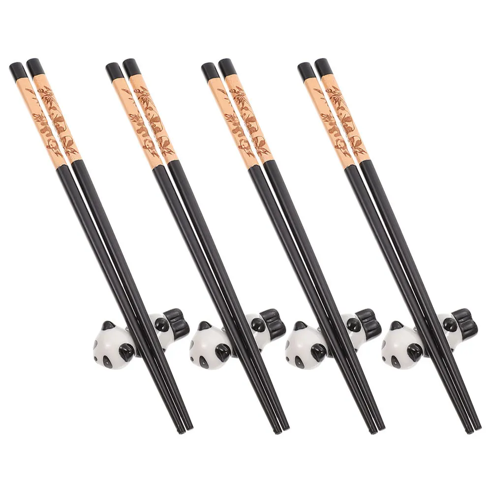 

1Set Ceramic Chopsticks Rest Panda Shaped Wooden Chopsticks Set Non Slip Home Tableware Reusable Dishwasher Safe