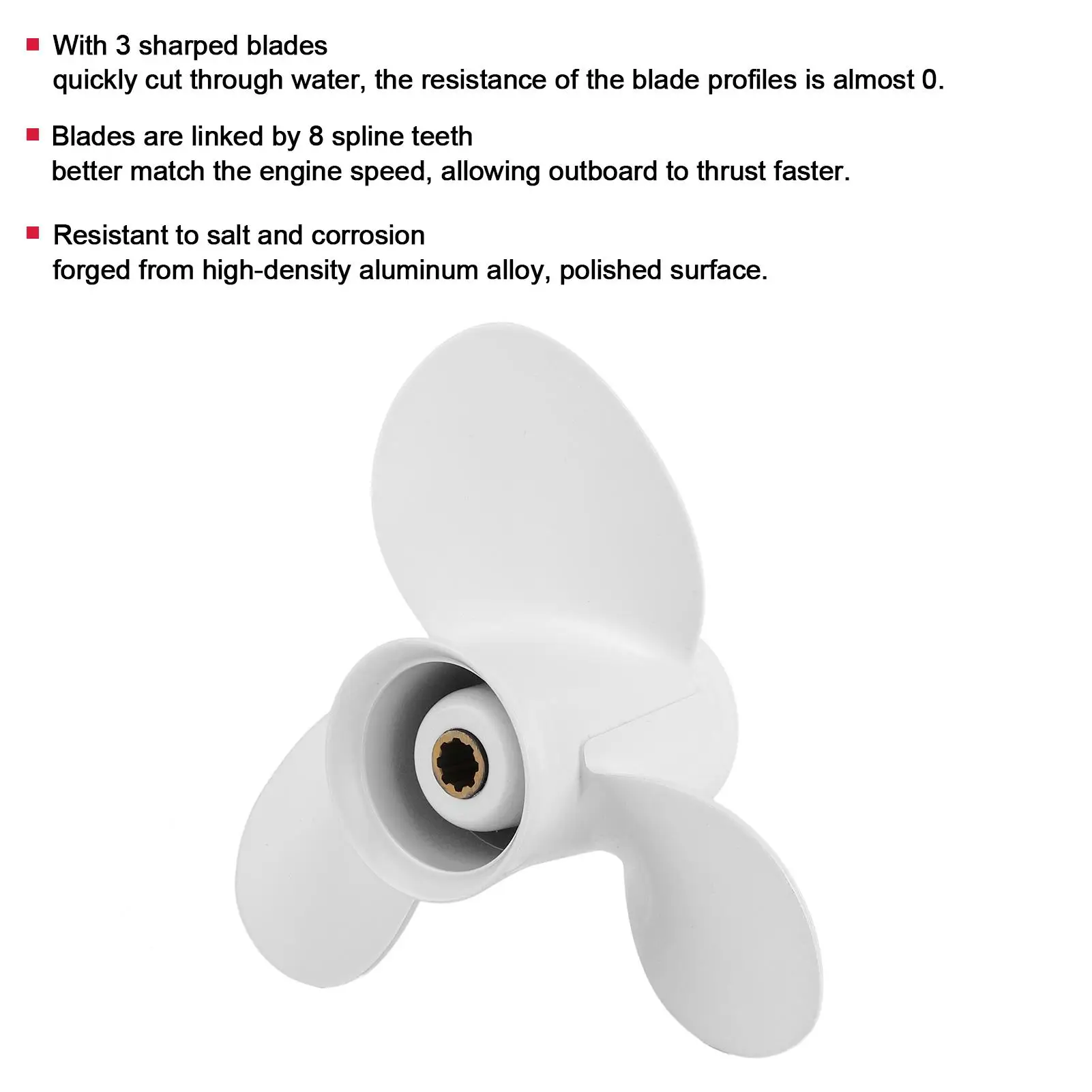 Marine Propeller 9 1/4x8 Outboard Propeller High Thrust 3 Blades 8 Tooth Fit for Yamaha Outboard 9.9-15HP Engine 63V-45947-00-EL