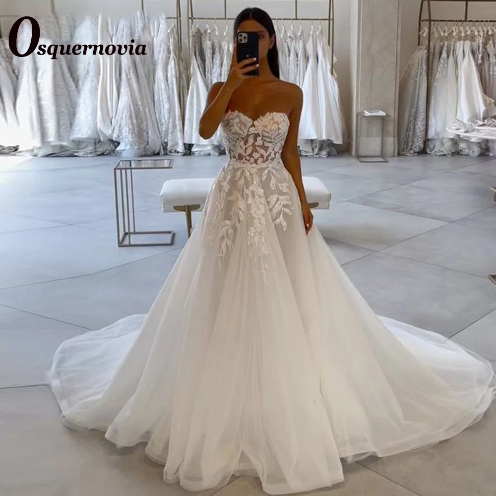 Osquernovia Bohe Wedding Dresses for Women Sweetheart Court Train A-line Lace Appliques Robe De Mariee for Brides Customised