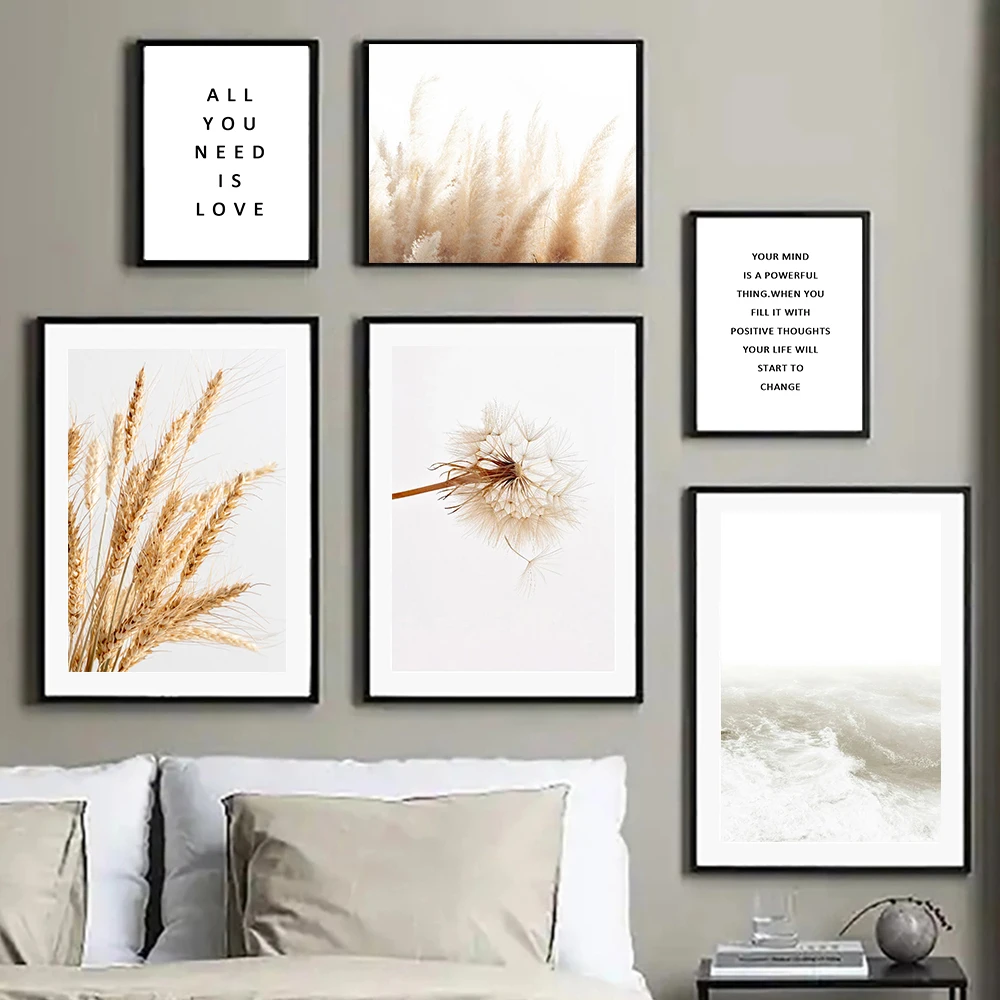 

Reed Wheat Dandelion Waves Natural Poster Landscape Wall Art Canvas Painting Print Nordic Pictures For Living Room Home Decor