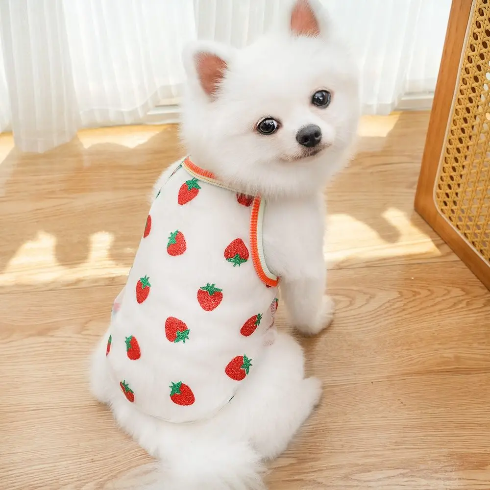 Pet Strap Sunscreen Vest Mesh Strawberries Dog Dog Cat Clothing Supplies Thin Puppies Colorful Dot Top Puppy Clothes