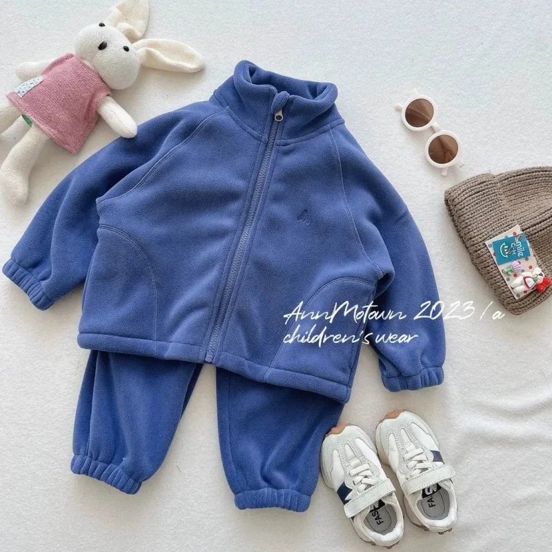 

Autumn Winter Boy Girl Baby Turtleneck Floral Fleece Shirts Set Children Solid Plus Velvet Thick Warm Cotton Tops + Pants 2pcs