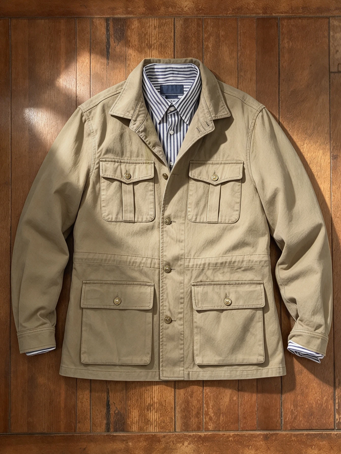 2026 Spring Autumn Men Light Business Cotton Twill Blazer, Multi Pockets Button Jacket with Adjustable Waist Drawstring