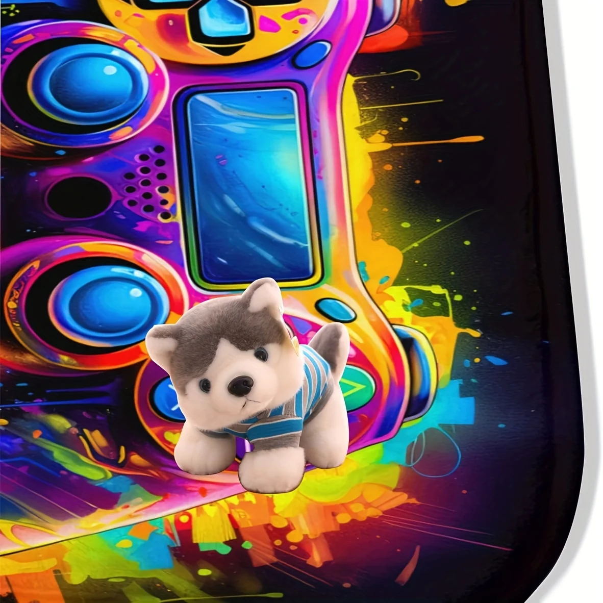 Premium Polyester Material  Adhesive Backing, 3D Printed Dreamy Gaming Console Pattern Mat, Machine Washable Non-Fading, Suita