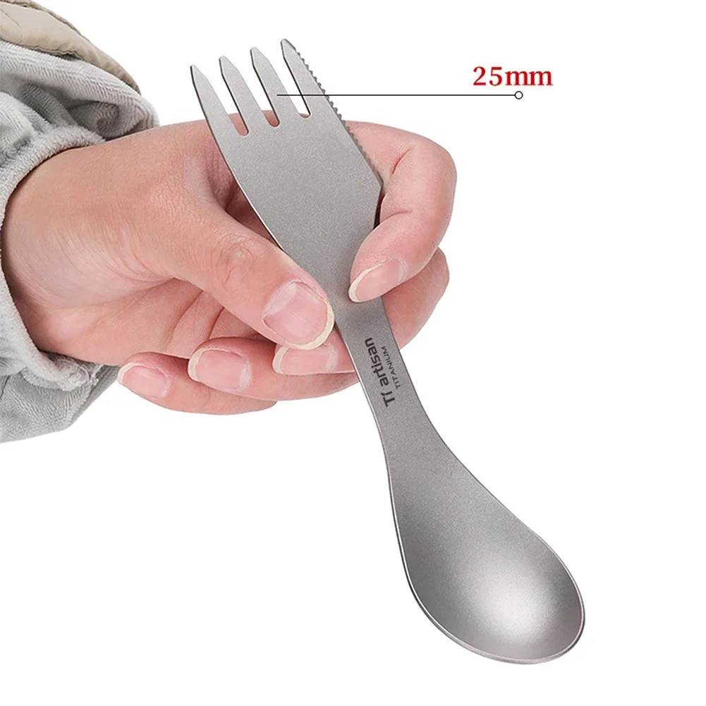 3-In-1 Titanium Spork Camping Spoon Fork Cutter Combo Outdoor Tableware Utensils Camping Cooking Supplies Outdoor Tableware