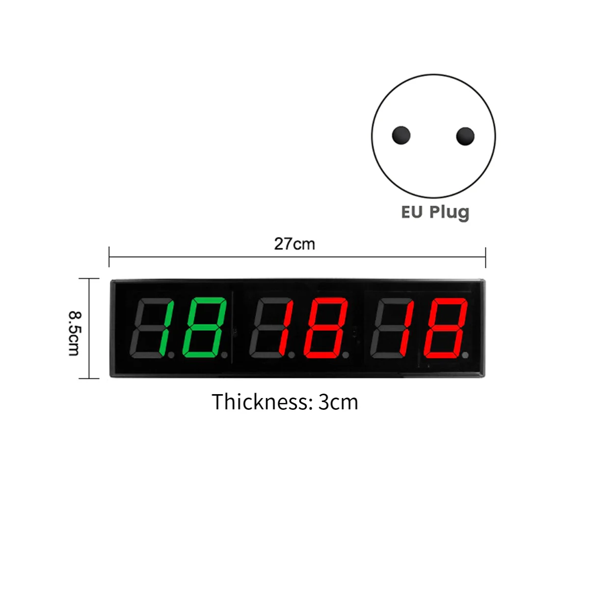 Screen Gym Timer 1.5 Inch Digits Count Down/Up Timer Boxing Cycle Interval Clock Stopwatch Fitness Training EU Plug