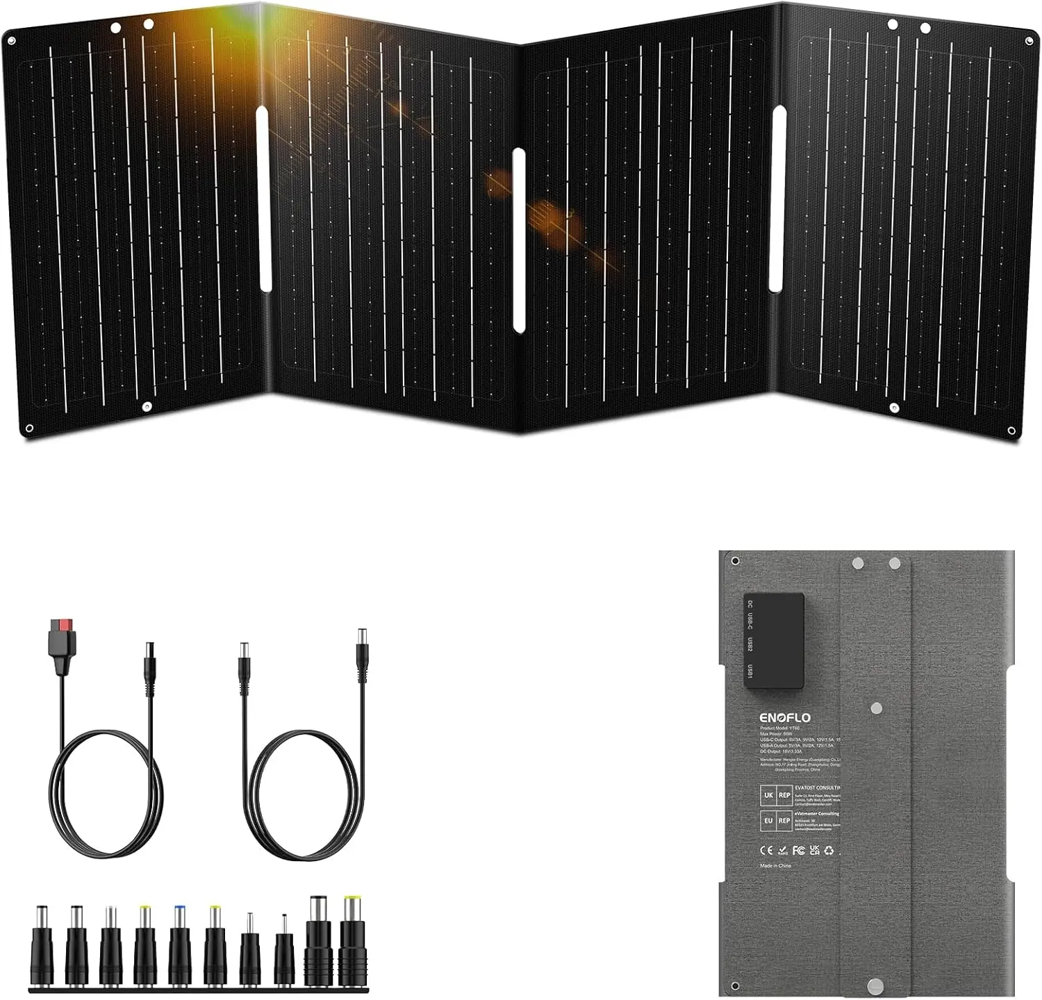 

60W YT60 Solar Panel Charger Solar Battery High Efficiency Camping Waterproof IP68 Solar Panel with USB and DC Outputs