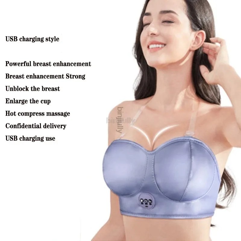 USB Charging Electric Breast Massage Bra Vibration Chest Massager Growth Enlargement Enhancer Breast Heating Stimulator