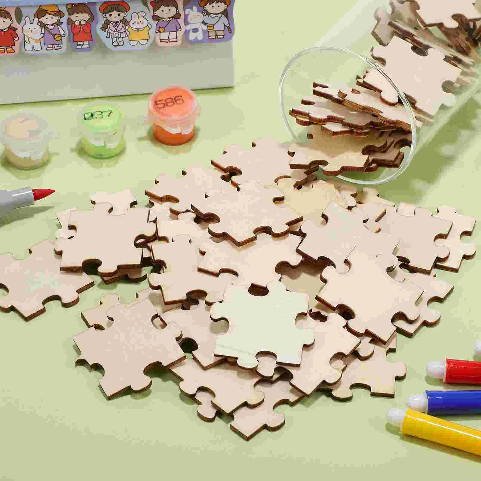 100 Stück/Packung zusammengebaute Bausteine, unlackierte Holzpuzzles, leeres Cartoon-Puzzle aus Holz