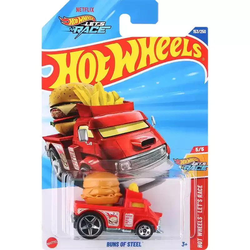 2025G Original Hot Wheels Car Let's Race Scale 1/64 Diecast Voiture Buns of Steel Alloy Model Juguetes Toy for Boy Birthday Gift
