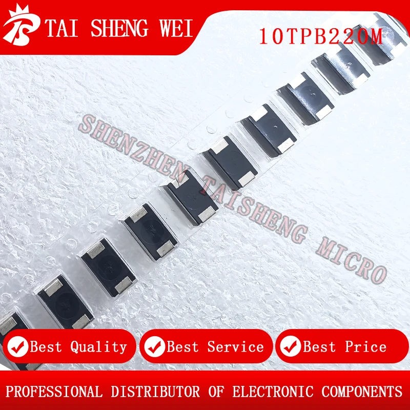 10pcs ใหม่ 10TPB220M ตัวเก็บประจุแทนทาลัมโพลิเมอร์ 10v 220uF E 7343 ประทับตรา 220 A53