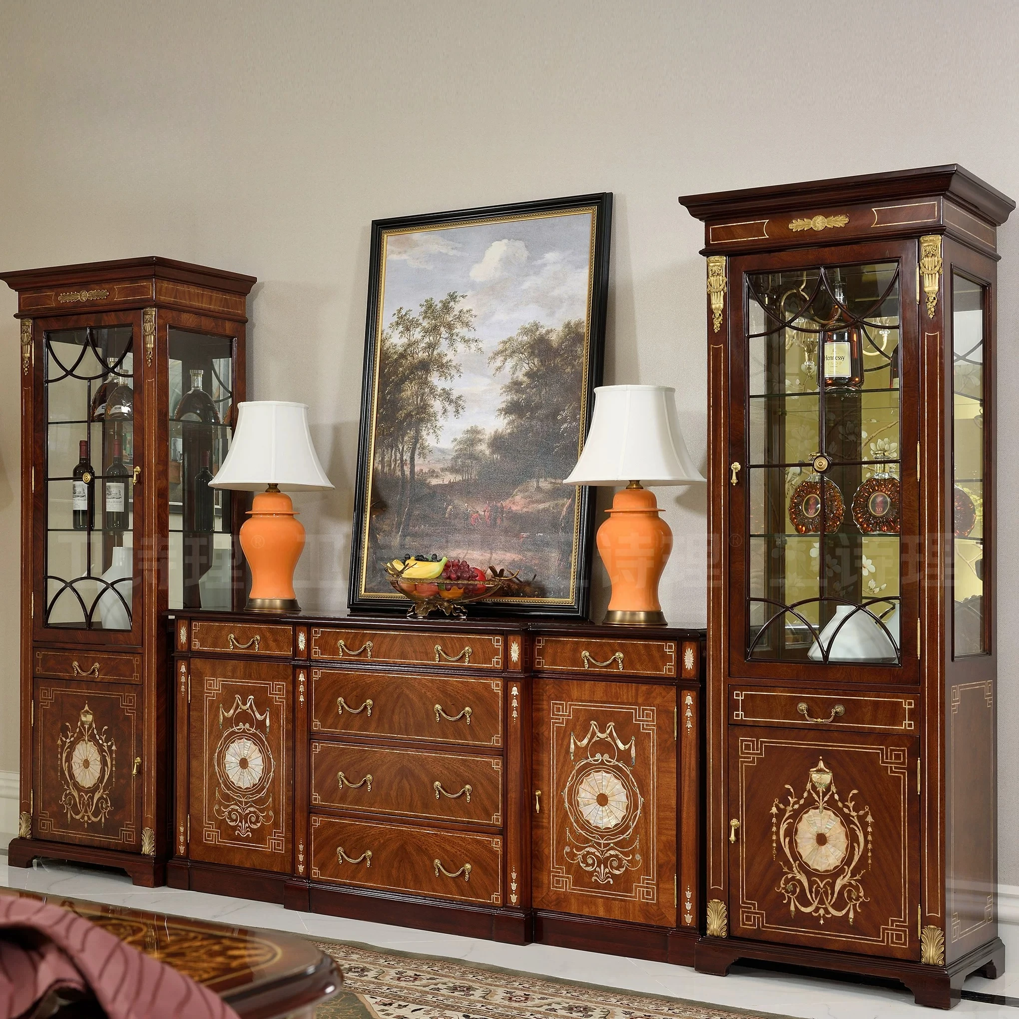 Neoclassical solid wood wine cabinet European villa restaurant wine cabinet
